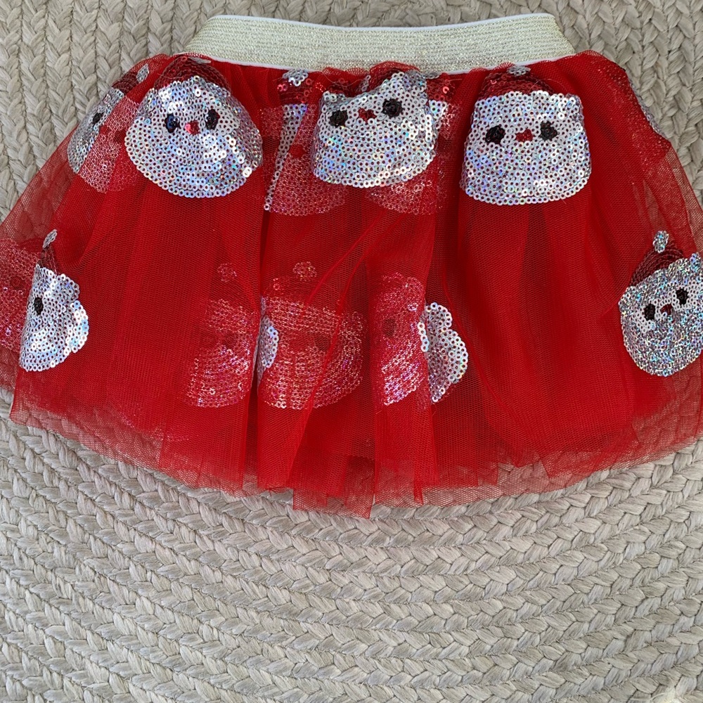 Toddler Red Tulle Skirt with Silver Sequin Santa